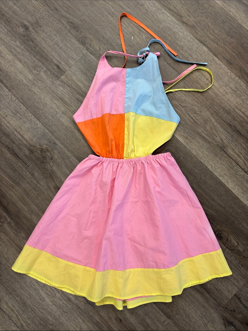 Fore Pink and Yellow Mini Backless Halter Dress